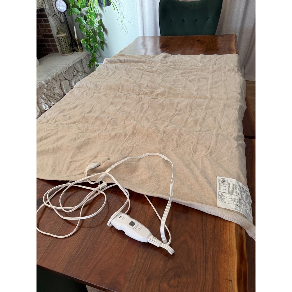 Mainstays Tan Fleece Electric Heated Warming Throw Blanket Auto-Off 50x60